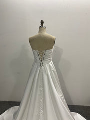 Satin Mermaid Wedding Dress 3 Pieces Set Ivory Strapless Corset Back Overskirt Buttons