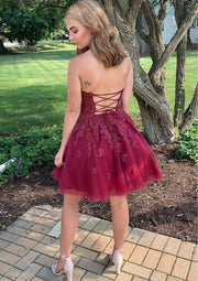 A-line Halter Backless Lace Tulle Short Prom Cocktail Party Dress, Perline