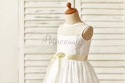 $15 SALE: Sheer Neck Polka Dot Tulle Flower Girl Dress with 