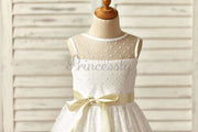 $15 SALE: Sheer Neck Polka Dot Tulle Flower Girl Dress with 