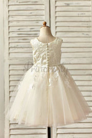 $15 SALE: Champagne Satin Tulle Flower Girl Dress with 