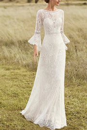 А-силуэта с воланами и открытой спиной длиной до пола, кружевное свадебное платье в стиле бохо