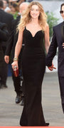 Amber Heard Black Slip فستان سهرة للمشاهير في مهرجان البندقية السينمائي 2015 السجادة الحمراء