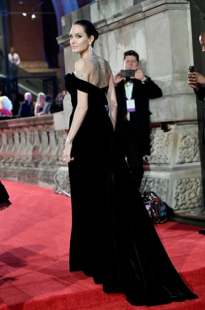 Angelina Jolie Black Off-shoulder Red Carpet Celebrity Gown 
