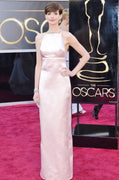 Anne Hathaway Pink Satin Sleeveless Open Back Celebrity Evening Dress Oscars 2013 Red Carpet
