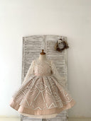 Блестящее кружевное атласное свадебное платье цвета шампанского с V-образным вырезом для девочек, детское праздничное платье