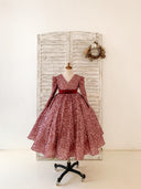 V Back Long Sleeves Burgundy Sequin Wedding Flower Girl Dress Birthday Party Dress