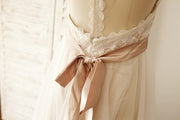 Backless Boho Beach Lace Tulle Wedding Dress