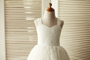 Backless Ivory Lace Wedding Flower Girl Dress