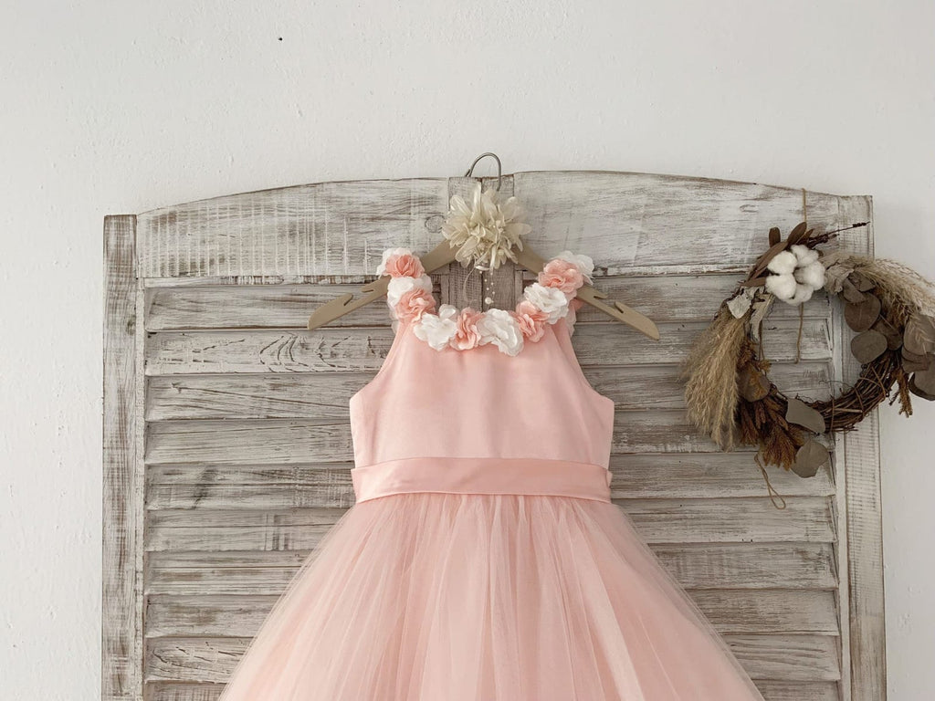 Ball Gown Blush 3D Flowers Tulle Wedding Flower Girl Dress Kids Party -  Princessly