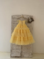 Ball Gown Off Shoulder Yellow Ruffle Tulle Wedding Flower 