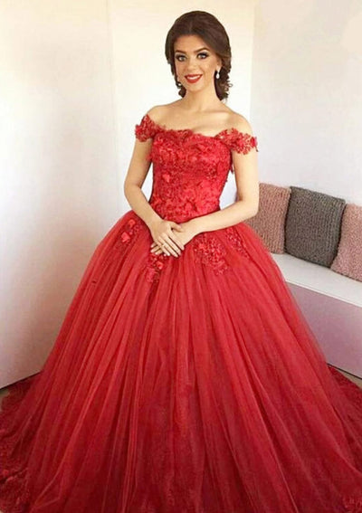 Ball Gown Off-the-Shoulder Sleeveless Sweep Train Tulle Prom