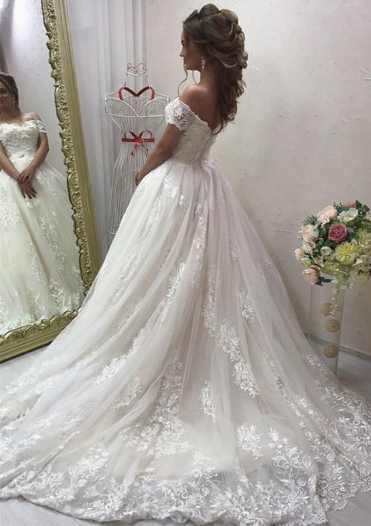 Ball Gown Off Shoulder Sweetheart Court Train Tulle Wedding 
