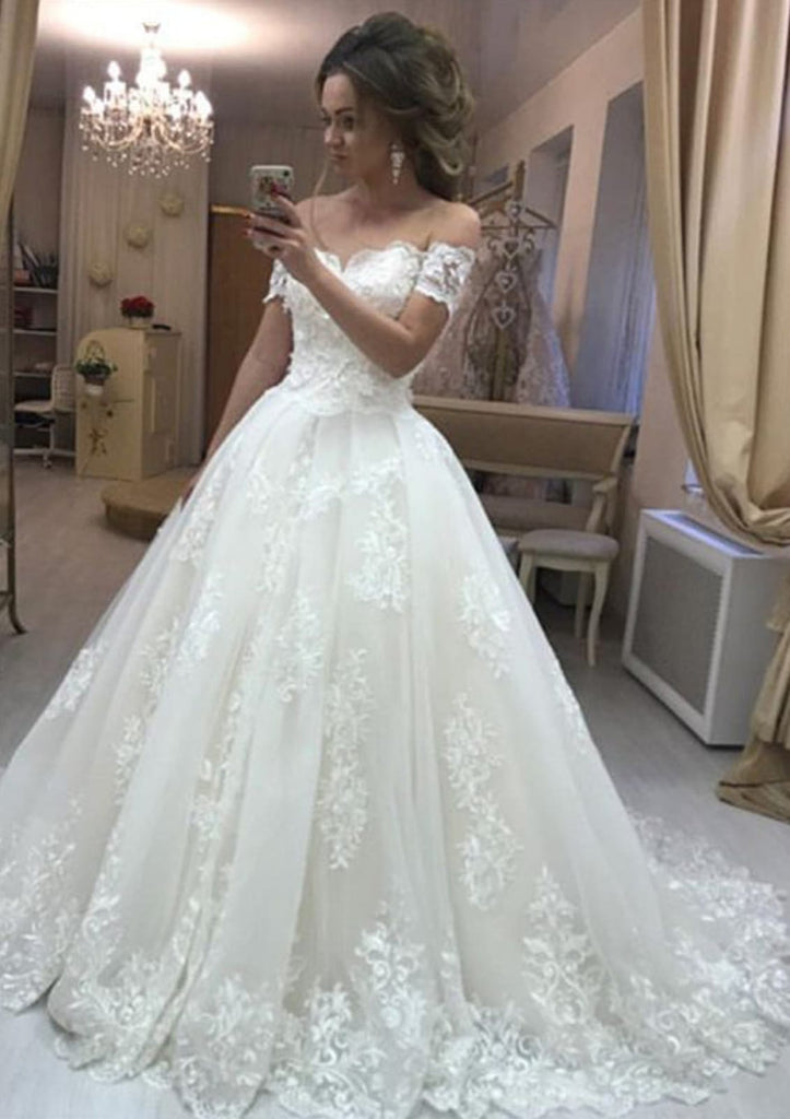 Ball Gown Off Shoulder Sweetheart Court Train Tulle Wedding 