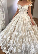 Ball Gown Off Shoulder Sweetheart Floor-Length Lace Bridal Wedding Dress