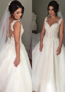 Ball Gown Sleeveless Illusion Back Lace Organza Wedding Dress