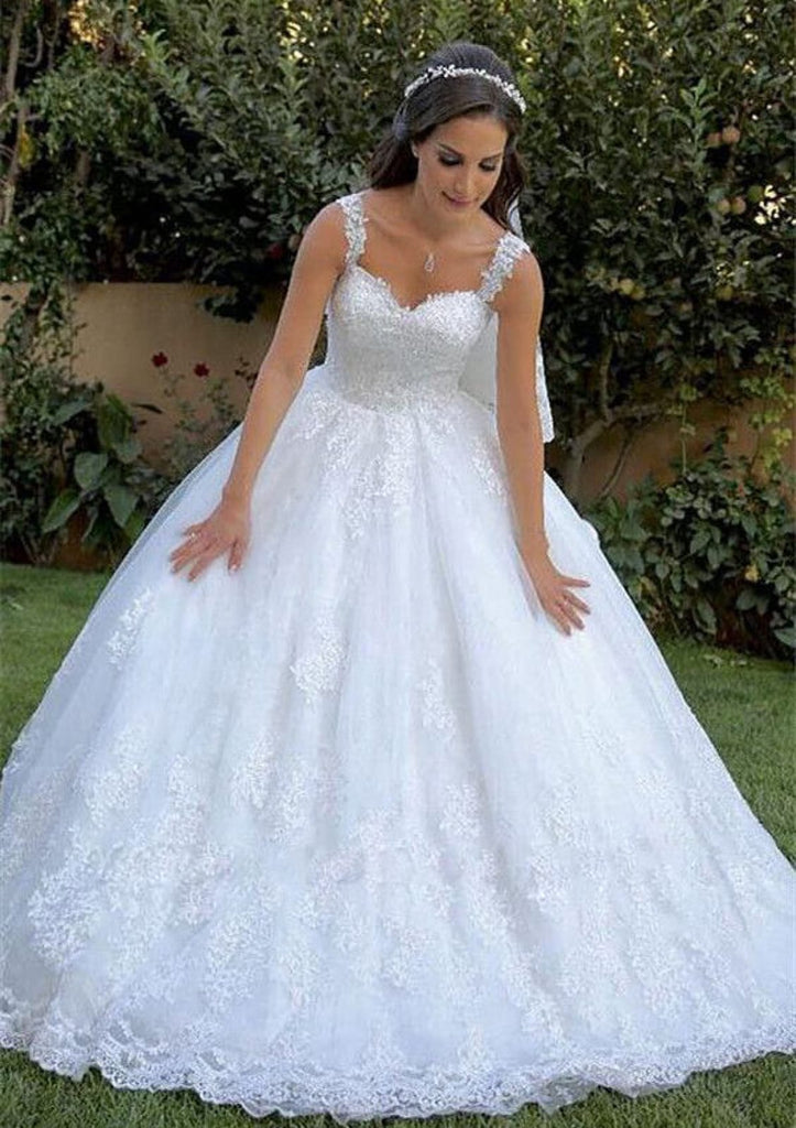 Ball Gown Sweetheart Sleeveless Straps Lace Wedding Dress 