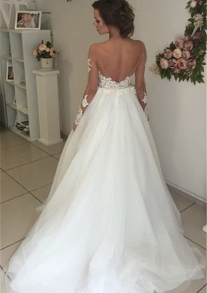Bateau Open Back Ivory Tulle Court Princess Wedding Dress - 