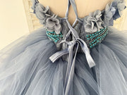 Beaded Dusty Blue Polka Dots Tulle Wedding Flower Girl Dress