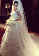 Beaded Lace Tulle Chapel Cupcake Ball Gown Wedding Dress