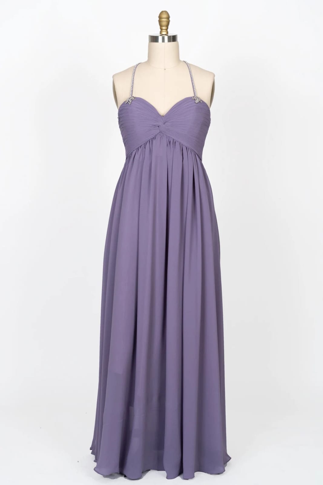 Beaded Strap Sweetheart Twist Knot Violet Chiffon Bridesmaid Dress