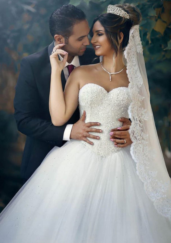 Beaded Strapless Sweetheart Ball Gown Tulle Bridal Wedding Dress Beaded Strapless Sweetheart Ball Gown Tulle Bridal Wedding Dress