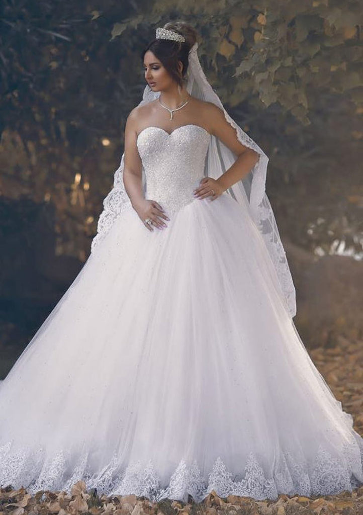 Beaded Strapless Sweetheart Ball Gown Tulle Bridal Wedding 