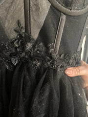 Black Glitter Illusion Corset Straps A-line Split Tulle 