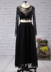 Black Illusion Lace Bra Ankle Length Wrap Slit Chiffon Skirt