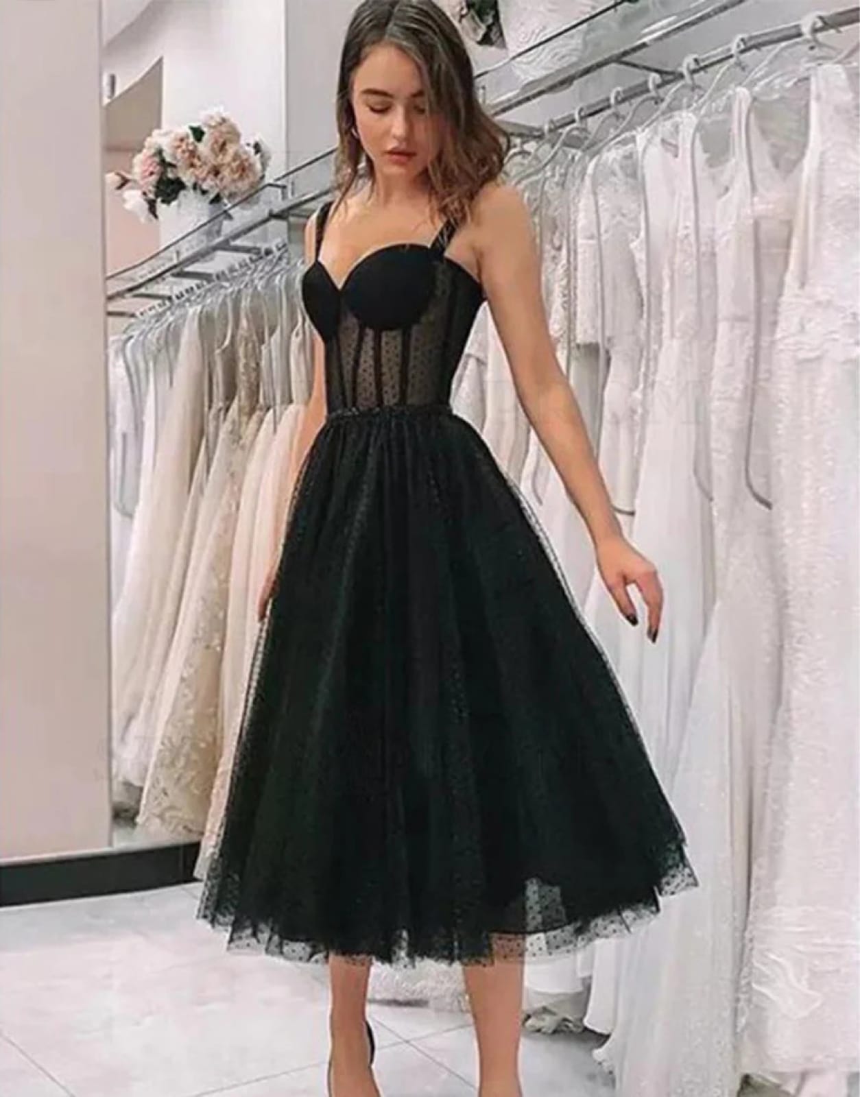 Black Polka Dot Tulle Straps Vintage Homecoming Wedding Party Dresses US 16 / Black
