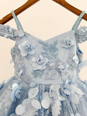 Blue 3D Beaded Lace Flower Tulle Off Shoulder Wedding Flower