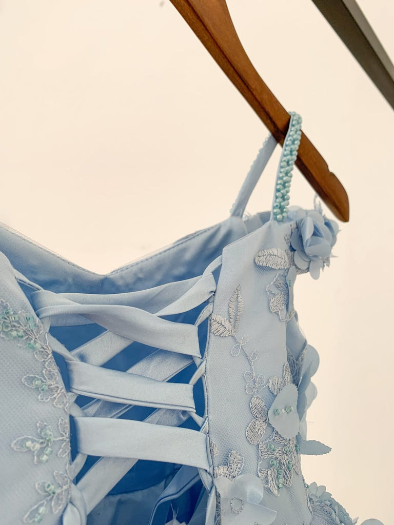 Blue 3D Beaded Lace Flower Tulle Off Shoulder Wedding Flower