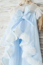 Blue Polka Dot Lace Tulle Cap Sleeves Wedding Flower Girl 