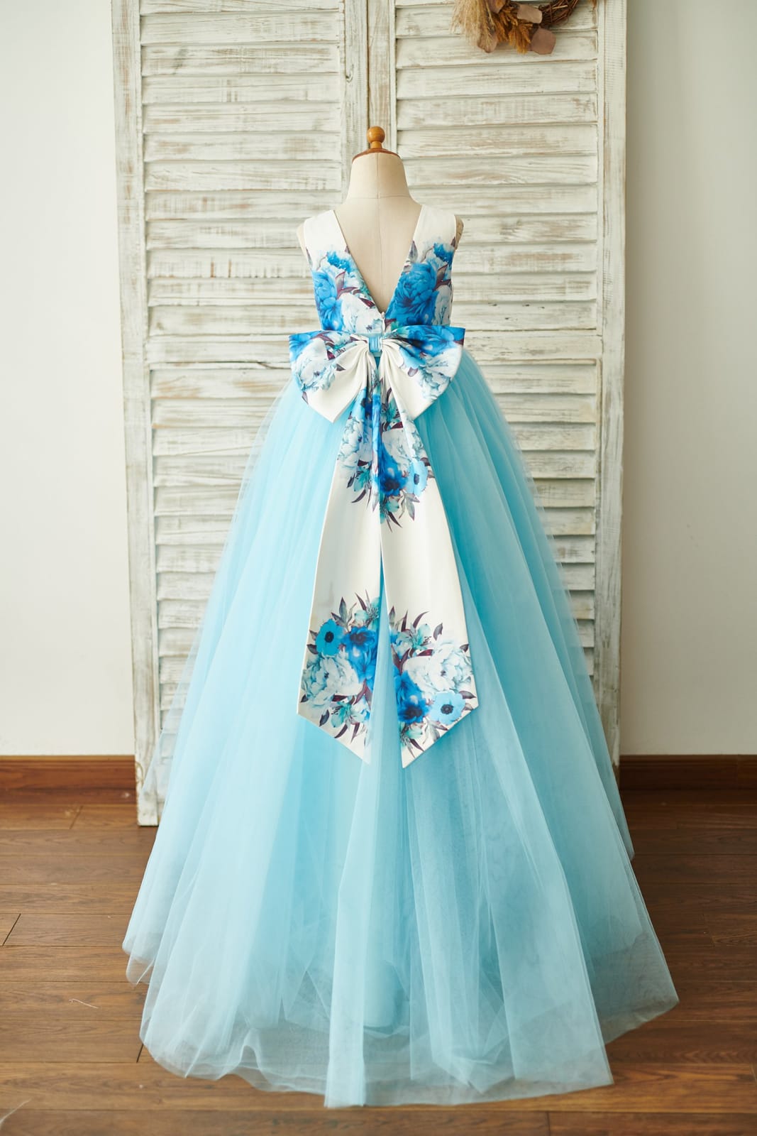 blue floral flower girl dress Luxury Floral Blue Flower Girl Dress for Kids Wedding Pageant Party J273, Blue / child-10
