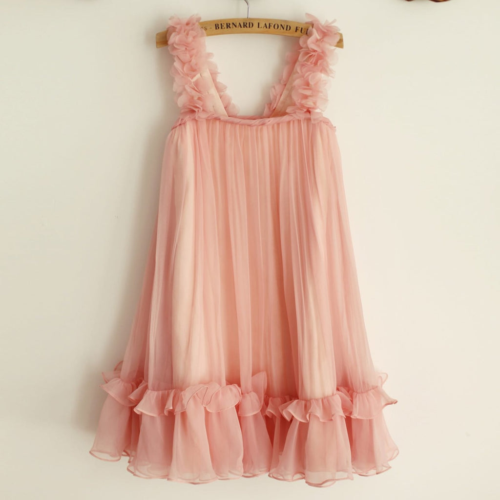 Blush Pink Chiffon Straps Wedding Flower Girl Dress