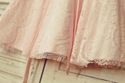 Blush Pink Lace V Back Flower Girl Dress with Thin Sash