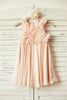 Boho Beach Blush Pink Chiffon Straps Flower Girl Dress - 2T