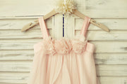 Boho Beach Blush Pink Thin Straps Chiffon Flower Girl Dress