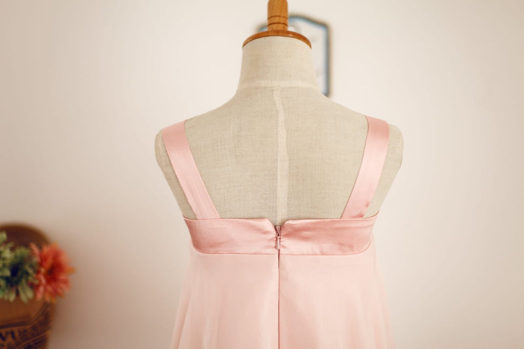 Boho Beach Blush Pink Thin Straps Chiffon Flower Girl Dress
