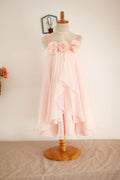 Vestido de niña de las flores de gasa con tirantes finos rosa rubor de Boho Beach