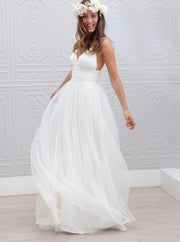 Ivory Tulle Spaghetti Straps Wedding Party Dress