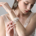 Bridal Pearl Flower Bracelet Handmade Shell Flowers Vintage Wedding Bridesmaid Jewelry