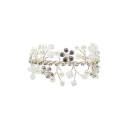 Bridal Pearl Flower Bracelet Trendy Crystal Vintage Silver 