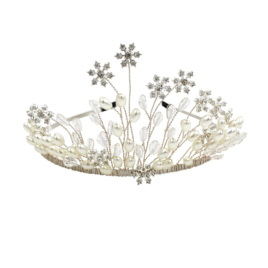 Bride Crown Princess Silver Pearls Headwear Wedding Hair 