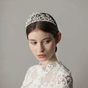 Bride Crown Princess Silver Pearls Headwear Wedding Hair 