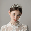 Corona de novia Princesa Perlas de plata Tocados Joyería para el cabello de boda Tocados vintage