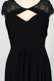 Cap Sleeve Keyhole Gathered Black Chiffon Lace Bridesmaid 