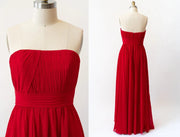 Cascade Skirt Red Chiffon Long Strapless Bridesmaid Dress -