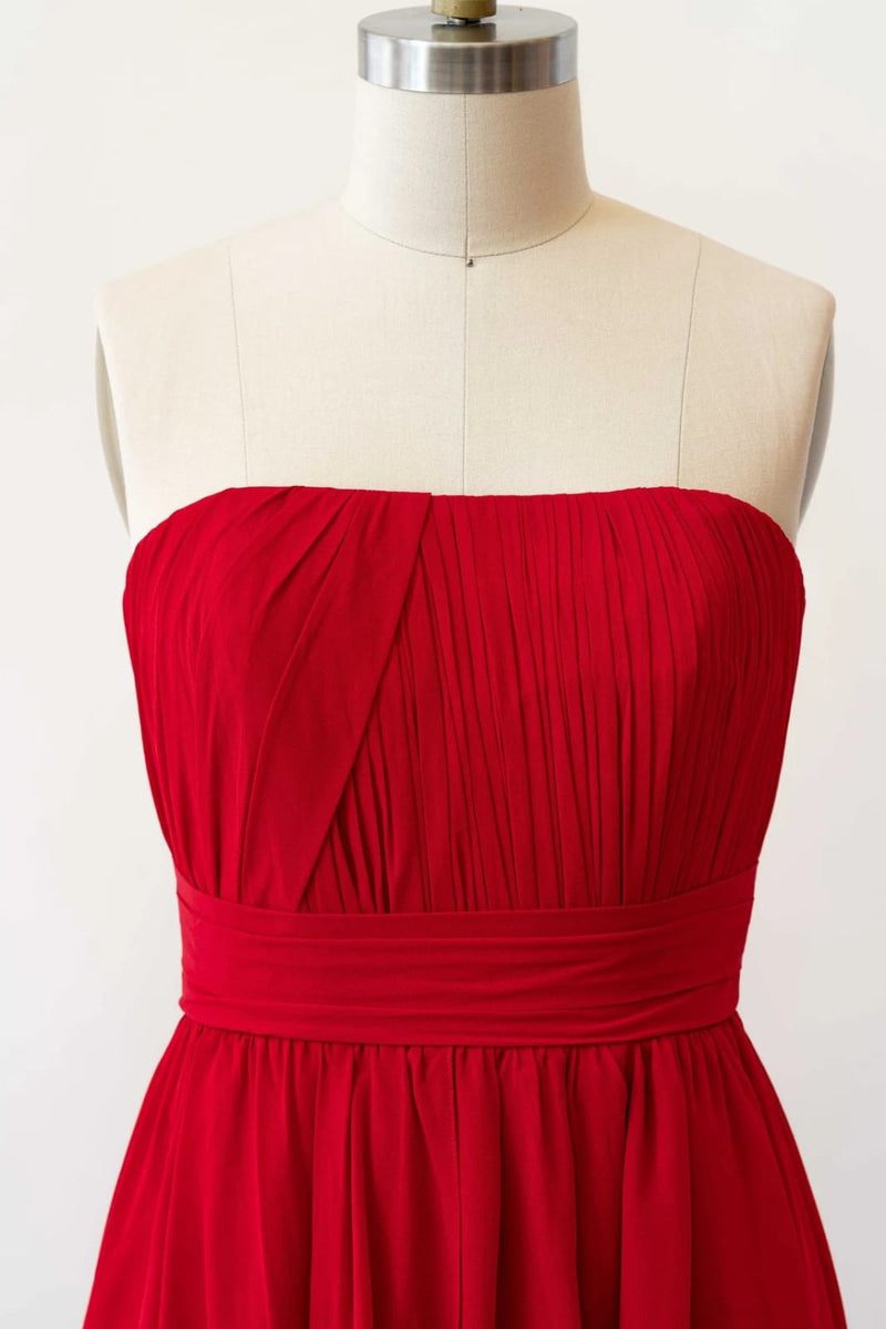 Red Chiffon Halter Backless A-Line Long Bridesmaid Dress