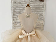 Champagne Embroidery Lace Tulle Keyhole Back Wedding Flower 